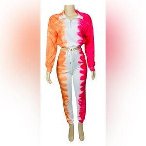 Gorgeous Dolls Flame Tie- Dye Crop Top Jogger Set